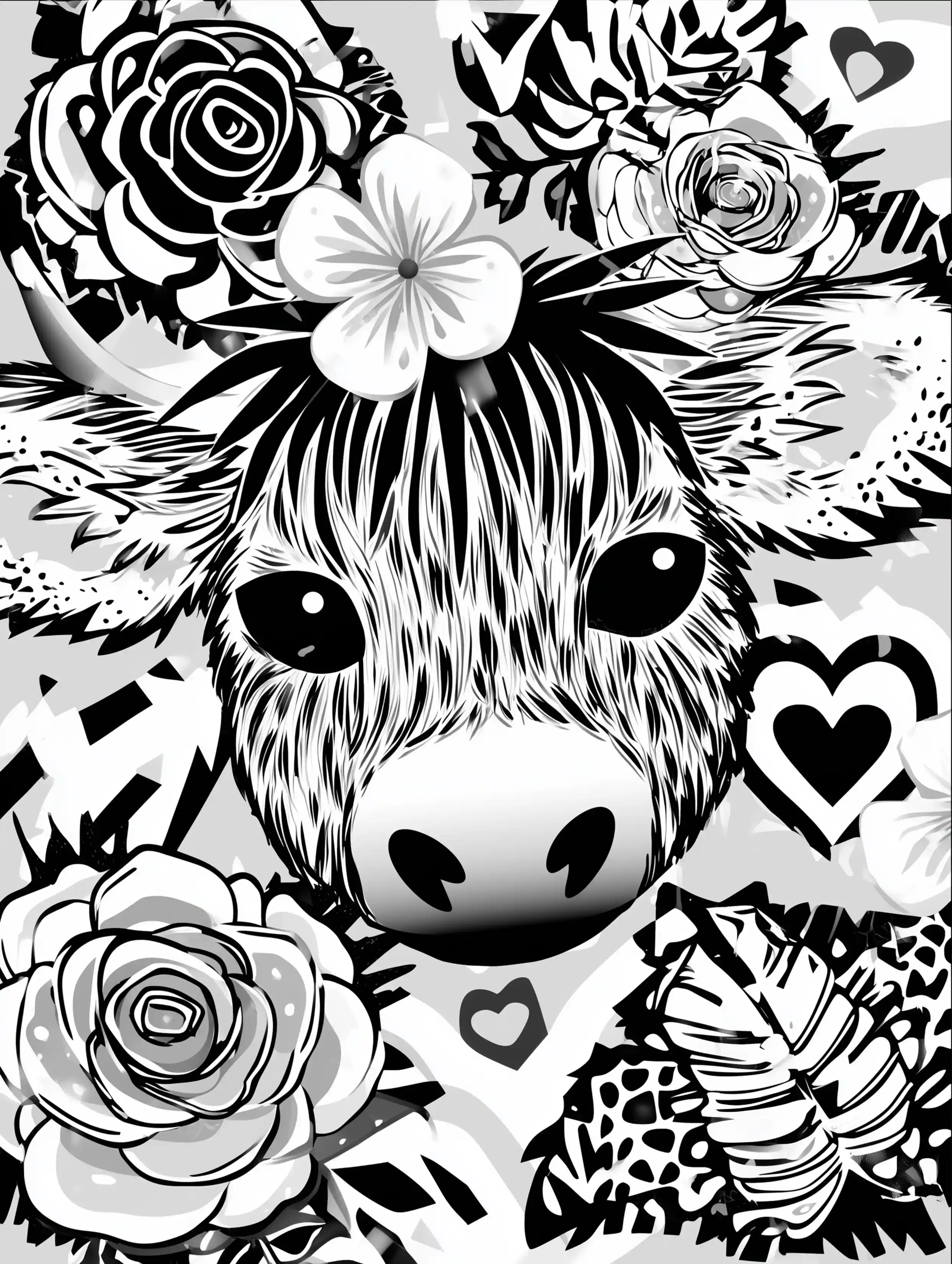 Free printable zoo coloring sheet featuring a Shetland cow face